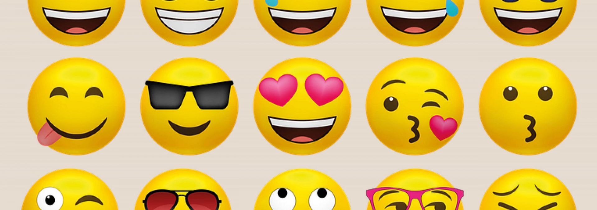 Yellow emojis that makes different facial expressions.